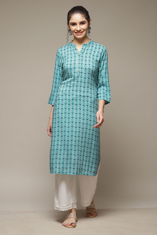 Green LIVA Straight Kurta image number 1